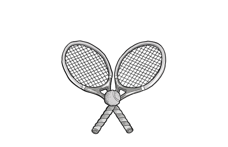 two tennis racquets and ball