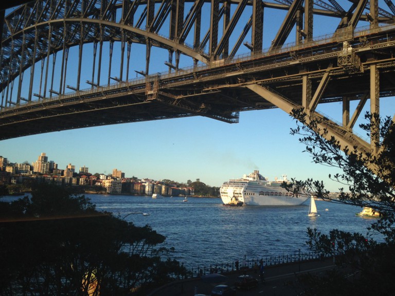 cruise ship entering Sydney Harbour